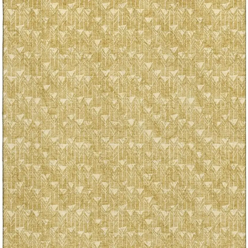 Gold And Ivory Geometric Washable Area Rug With UV Protection Photo 4