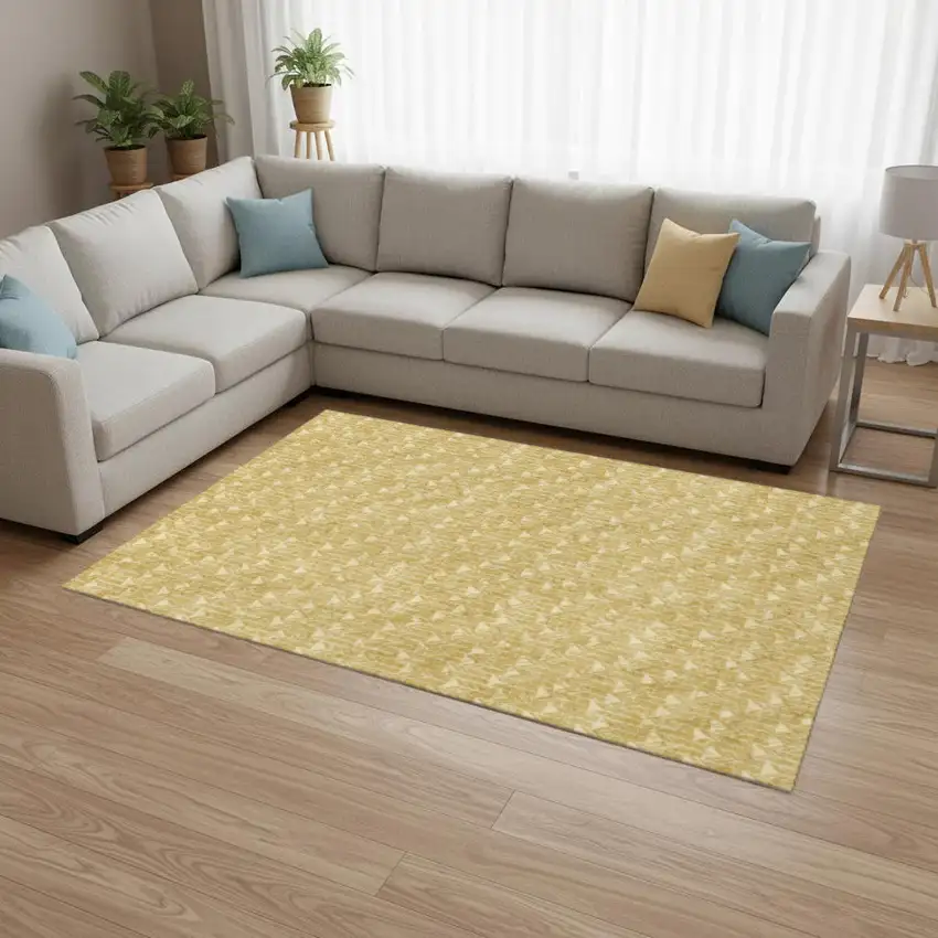 Gold And Ivory Geometric Washable Area Rug With UV Protection Photo 1
