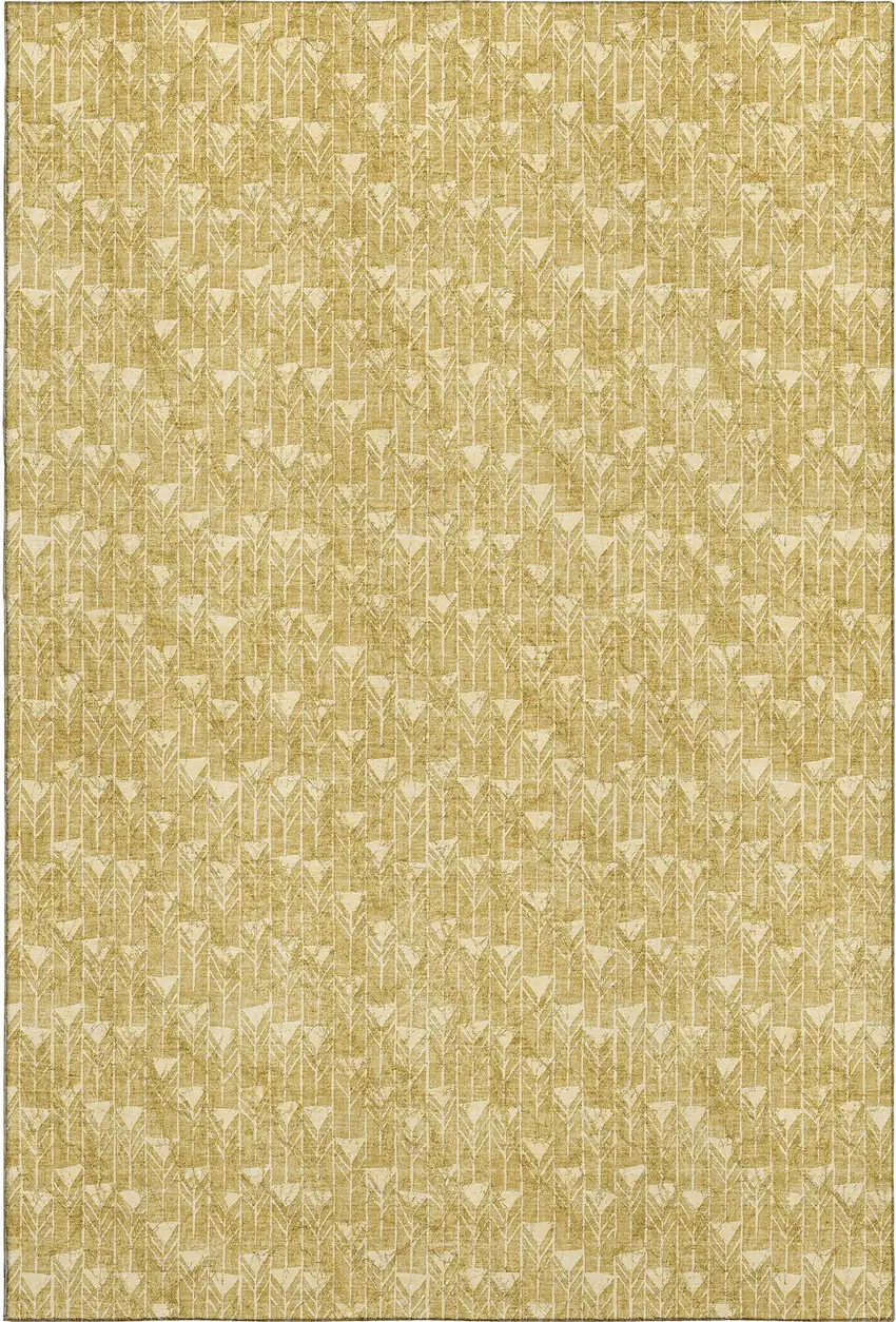 Gold And Ivory Geometric Washable Area Rug With UV Protection Photo 1
