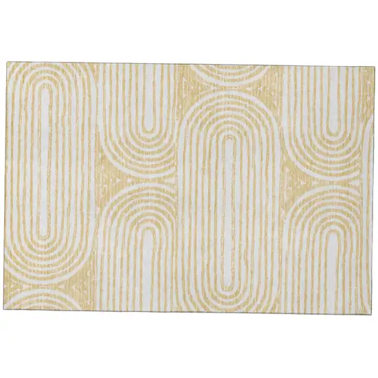 Gold And Ivory Geometric Distressed Washable Area Rug With UV Protection Photo 2