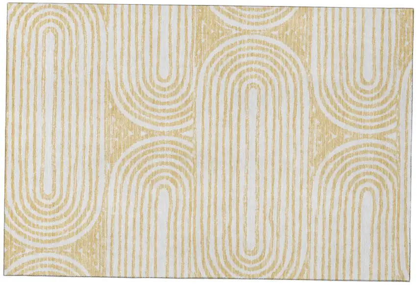 Gold And Ivory Geometric Distressed Washable Area Rug With UV Protection Photo 2