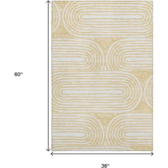 Gold And Ivory Geometric Washable Area Rug With UV Protection Photo 3