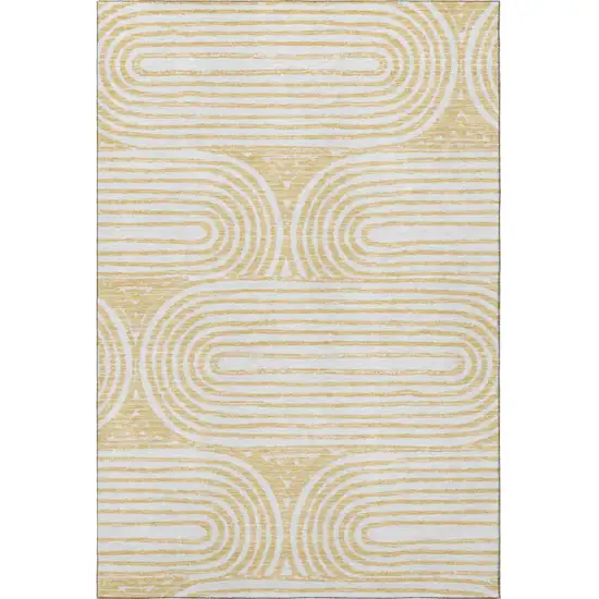Gold And Ivory Geometric Washable Area Rug With UV Protection Photo 4
