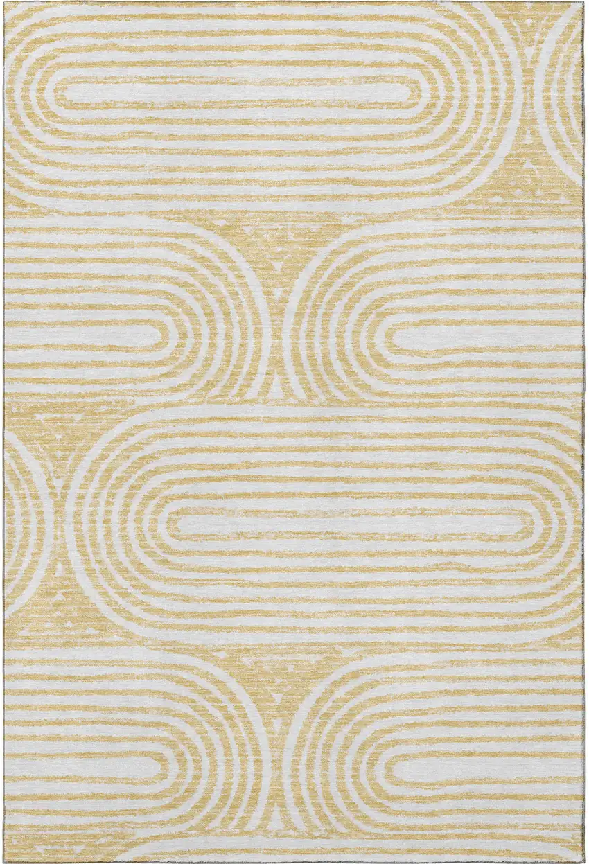 Gold And Ivory Geometric Washable Area Rug With UV Protection Photo 4