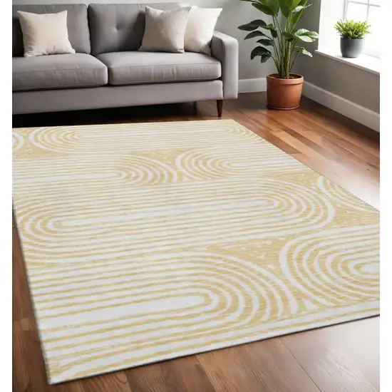 Gold And Ivory Geometric Washable Area Rug With UV Protection Photo 2