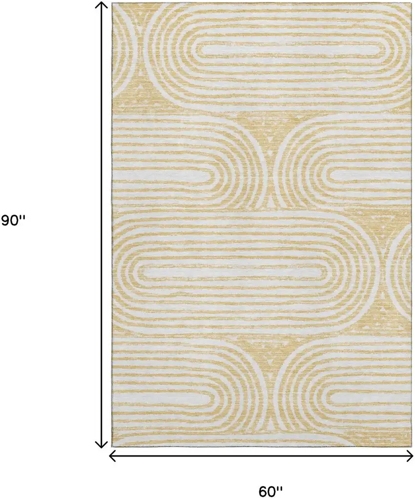 Gold And Ivory Geometric Distressed Washable Area Rug With UV Protection Photo 8