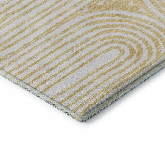 Gold And Ivory Geometric Distressed Washable Area Rug With UV Protection Photo 6