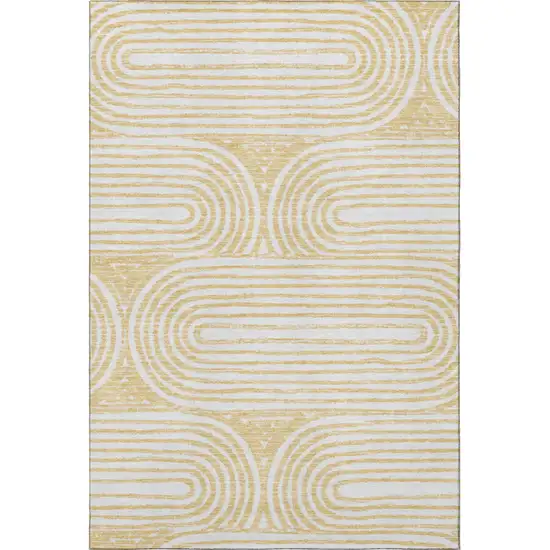 Gold And Ivory Geometric Distressed Washable Area Rug With UV Protection Photo 4