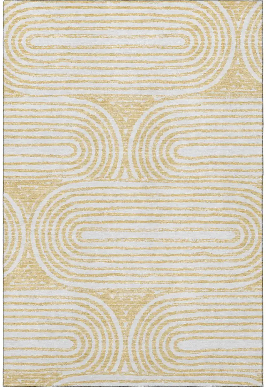 Gold And Ivory Geometric Distressed Washable Area Rug With UV Protection Photo 4