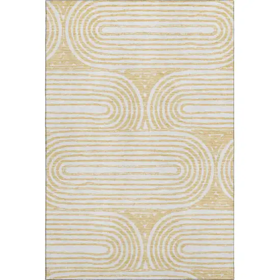 Gold And Ivory Geometric Distressed Washable Area Rug With UV Protection Photo 2