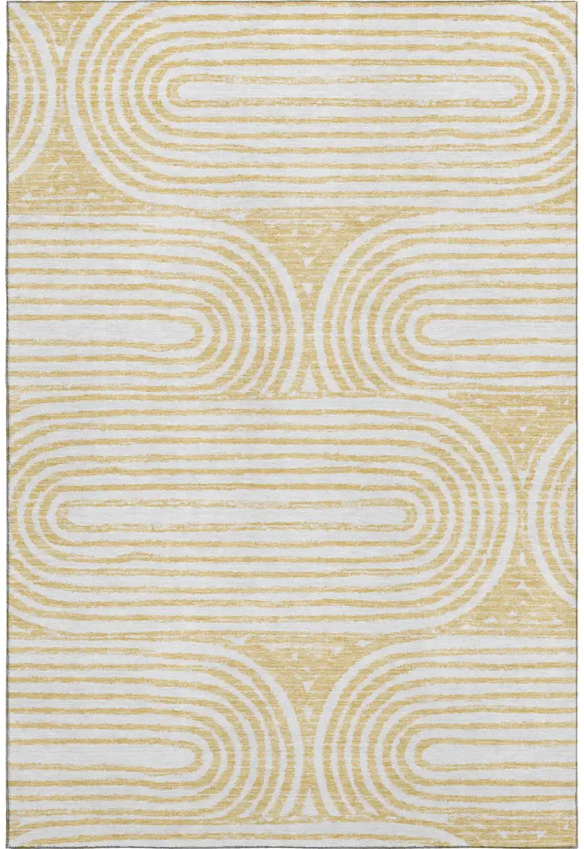 Gold And Ivory Geometric Distressed Washable Area Rug With UV Protection Photo 2