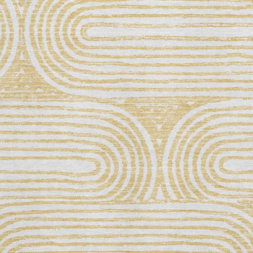 Gold And Ivory Geometric Distressed Washable Area Rug With UV Protection Photo 3