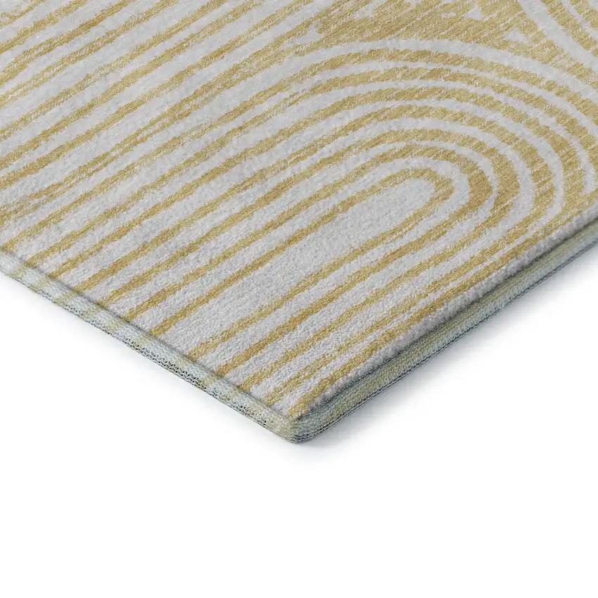 Gold And Ivory Geometric Distressed Washable Area Rug With UV Protection Photo 8