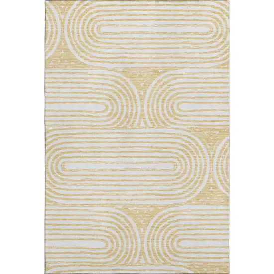 Gold And Ivory Geometric Distressed Washable Area Rug With UV Protection Photo 2