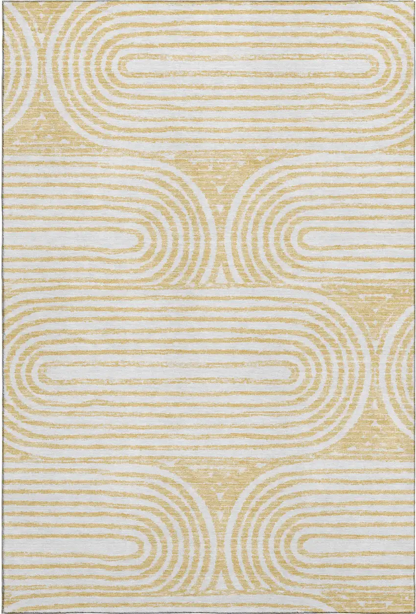 Gold And Ivory Geometric Distressed Washable Area Rug With UV Protection Photo 2