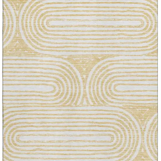 Gold And Ivory Geometric Distressed Washable Area Rug With UV Protection Photo 4
