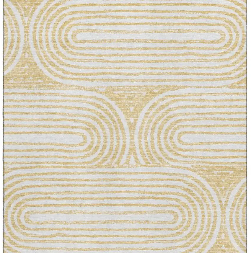 Gold And Ivory Geometric Distressed Washable Area Rug With UV Protection Photo 4