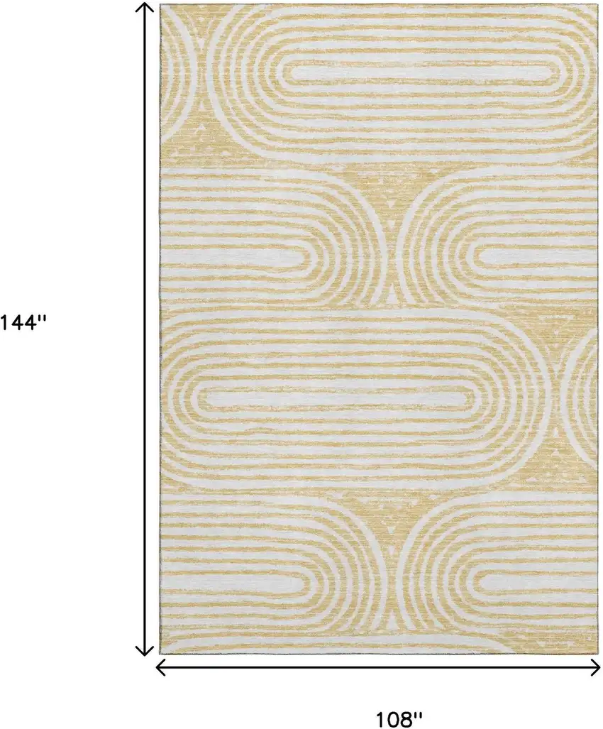 Gold And Ivory Geometric Washable Area Rug With UV Protection Photo 3