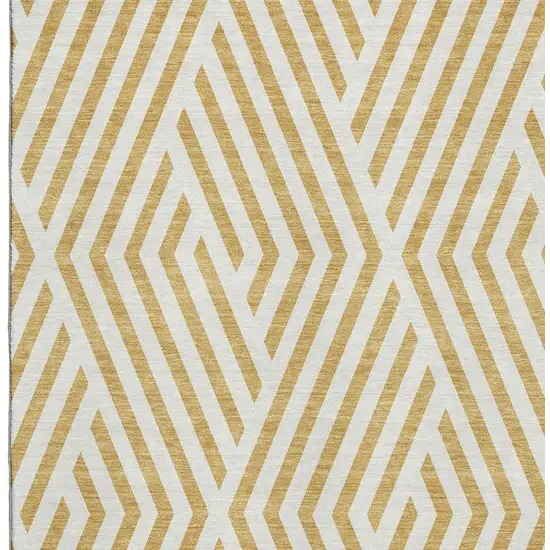Gold And Ivory Geometric Washable Area Rug With UV Protection Photo 3