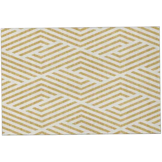 Gold And Ivory Geometric Washable Area Rug With UV Protection Photo 2