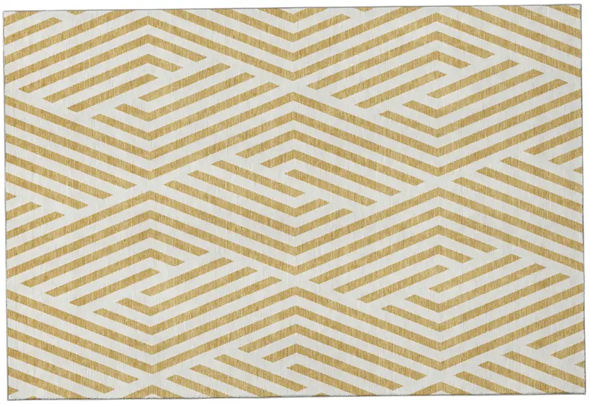 Gold And Ivory Geometric Washable Area Rug With UV Protection Photo 2