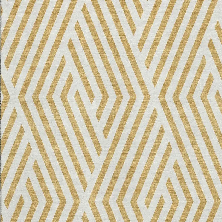 Gold And Ivory Geometric Washable Area Rug With UV Protection Photo 4