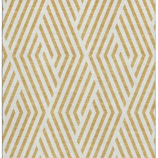 Gold And Ivory Geometric Washable Area Rug With UV Protection Photo 5
