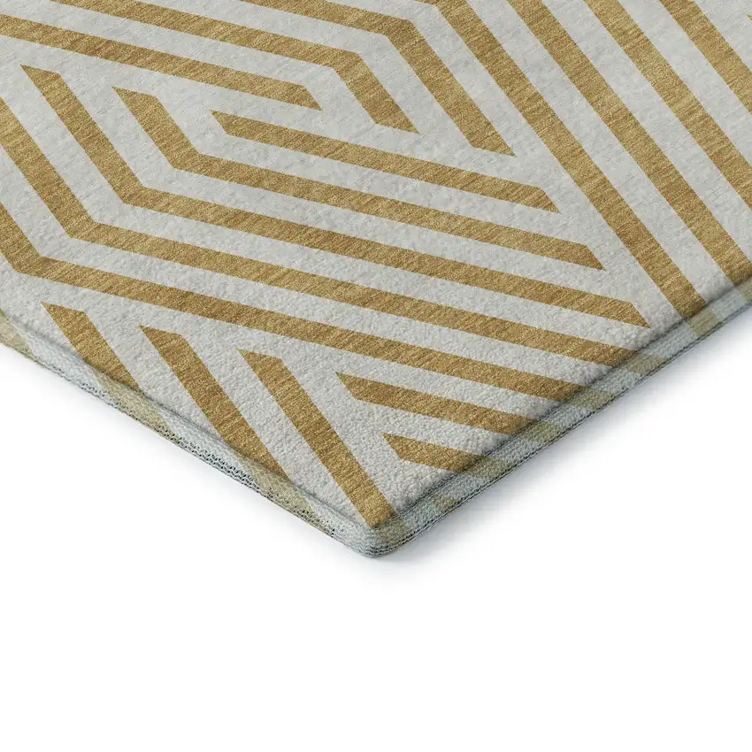 Gold And Ivory Geometric Washable Area Rug With UV Protection Photo 9
