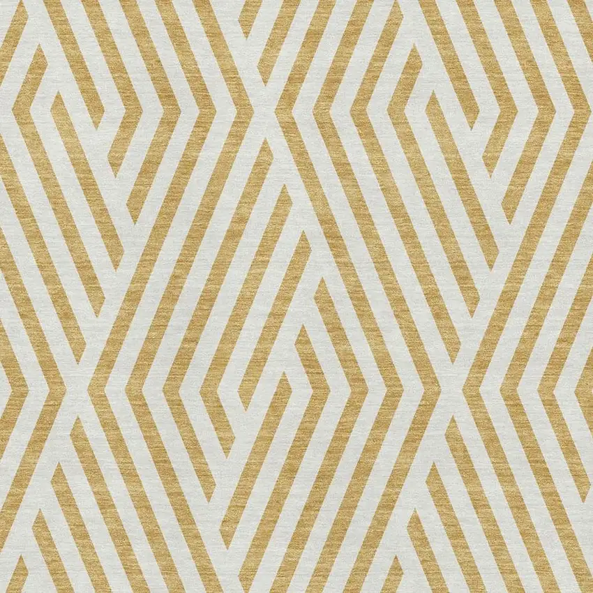 Gold And Ivory Geometric Washable Area Rug With UV Protection Photo 3