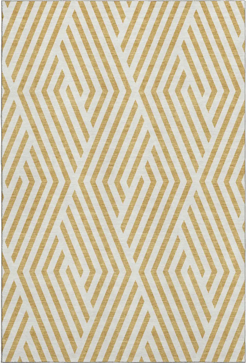 Gold And Ivory Geometric Washable Area Rug With UV Protection Photo 1