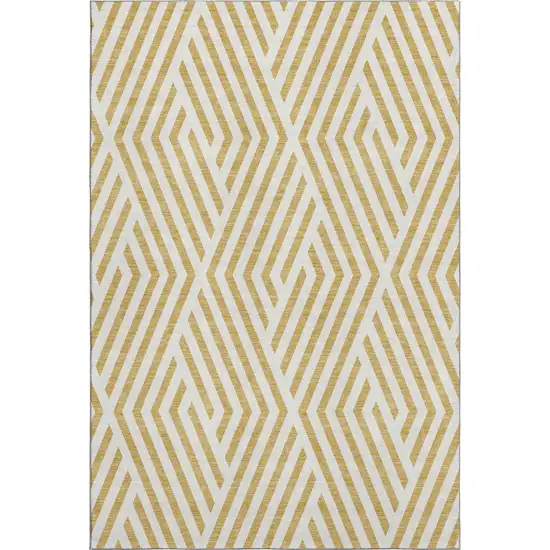 Gold And Ivory Geometric Washable Area Rug With UV Protection Photo 4