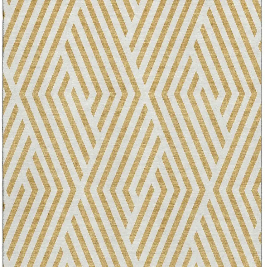 Gold And Ivory Geometric Washable Area Rug With UV Protection Photo 4