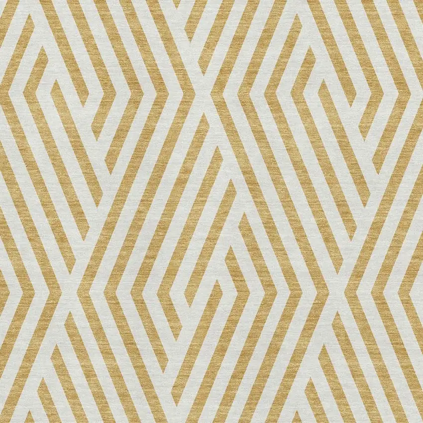 Gold And Ivory Geometric Washable Area Rug With UV Protection Photo 3