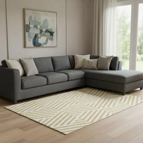 Gold And Ivory Geometric Washable Area Rug With UV Protection Photo 1