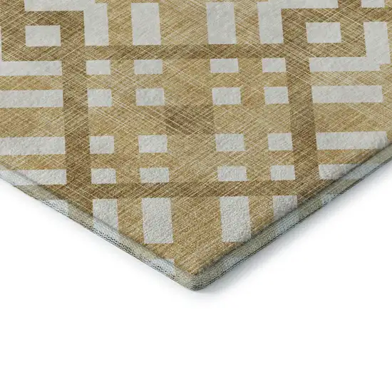 Gold And Ivory Geometric Washable Area Rug With UV Protection Photo 7