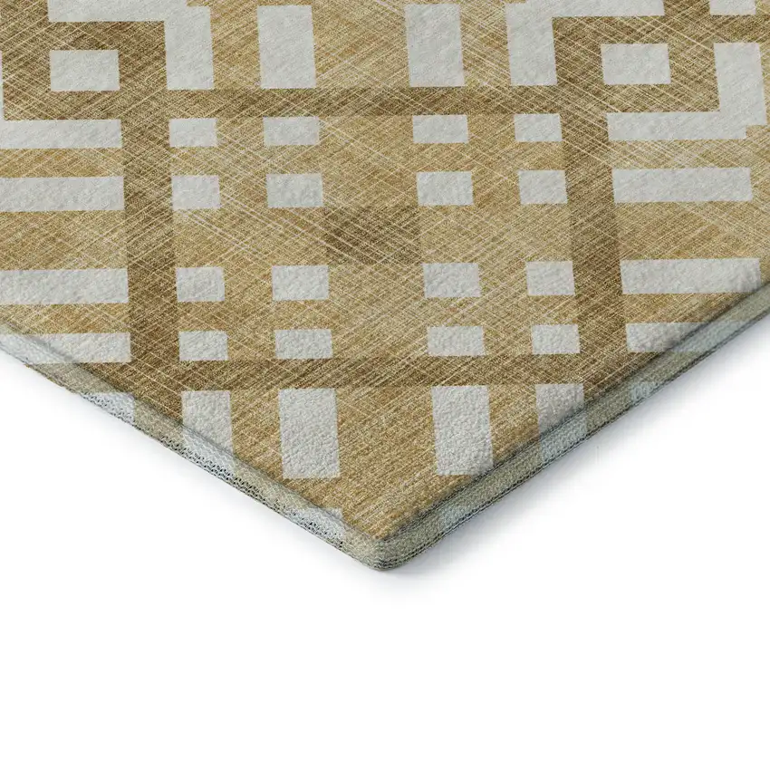 Gold And Ivory Geometric Washable Area Rug With UV Protection Photo 7