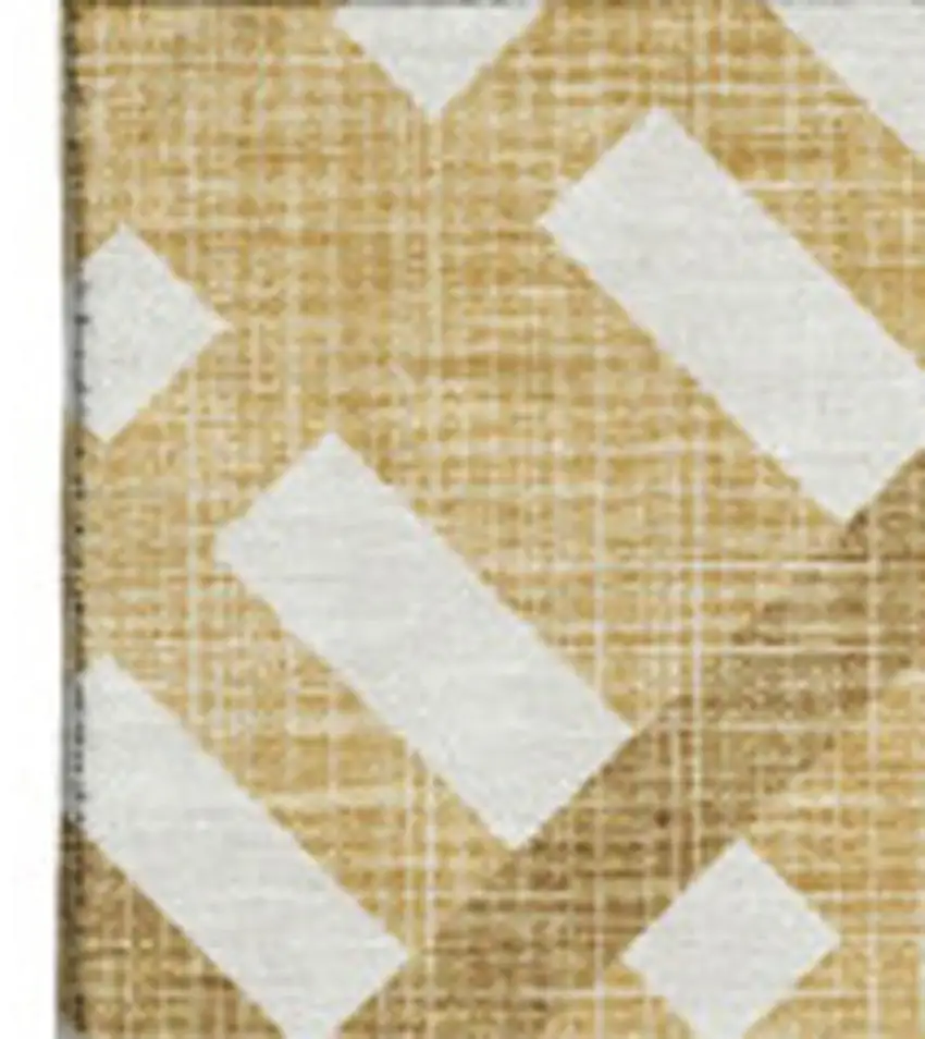 Gold And Ivory Geometric Washable Area Rug With UV Protection Photo 3