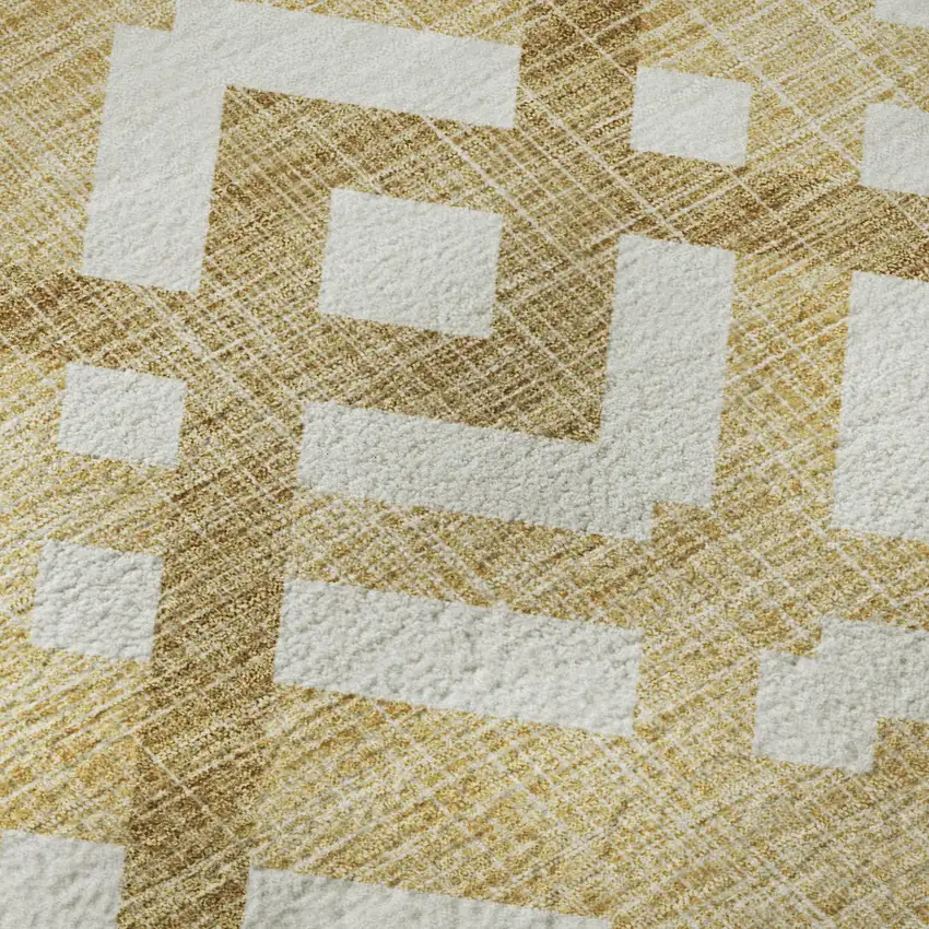Gold And Ivory Geometric Washable Area Rug With UV Protection Photo 9