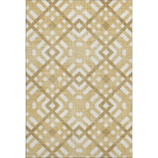 Gold And Ivory Geometric Washable Area Rug With UV Protection Photo 1