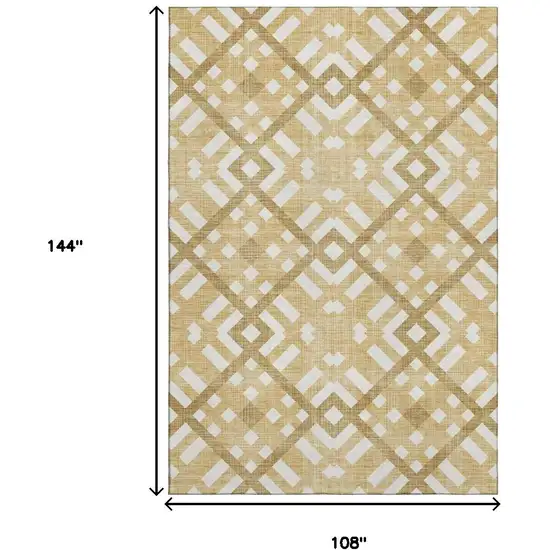 Gold And Ivory Geometric Washable Area Rug With UV Protection Photo 3