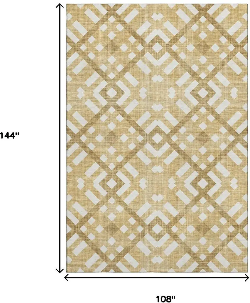 Gold And Ivory Geometric Washable Area Rug With UV Protection Photo 3