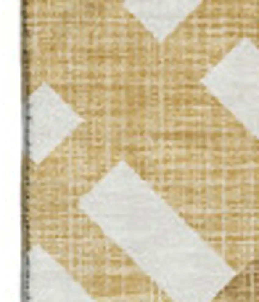 Gold And Ivory Geometric Washable Area Rug With UV Protection Photo 2