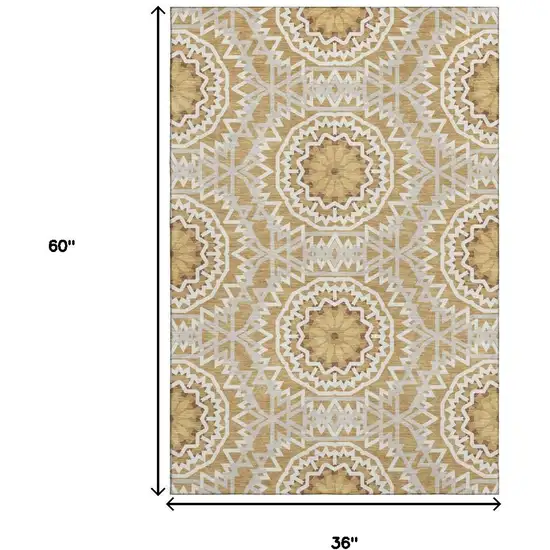 Gold And Ivory Geometric Washable Area Rug With UV Protection Photo 6