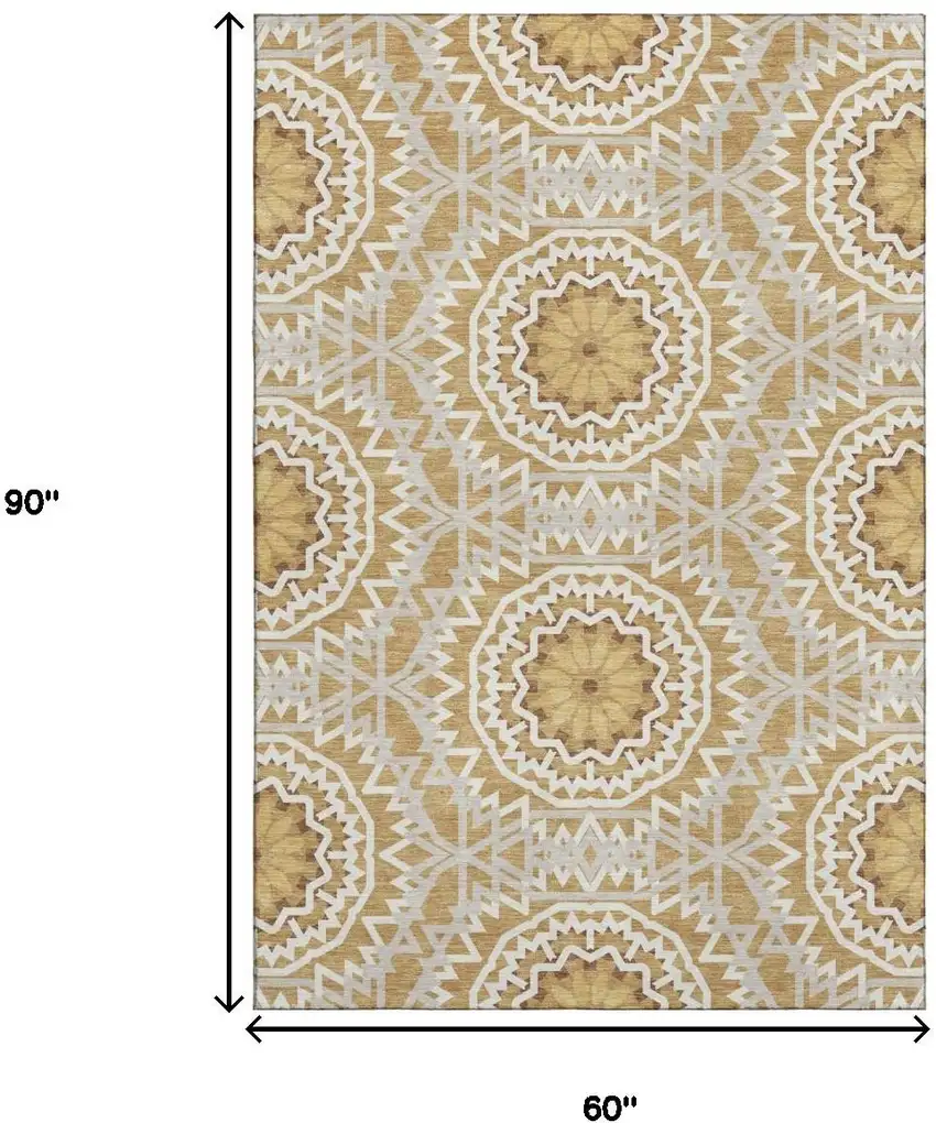 Gold And Ivory Geometric Washable Area Rug With UV Protection Photo 9
