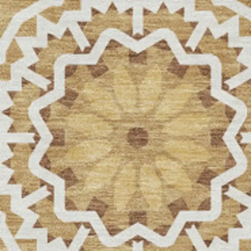 Gold And Ivory Geometric Washable Area Rug With UV Protection Photo 5