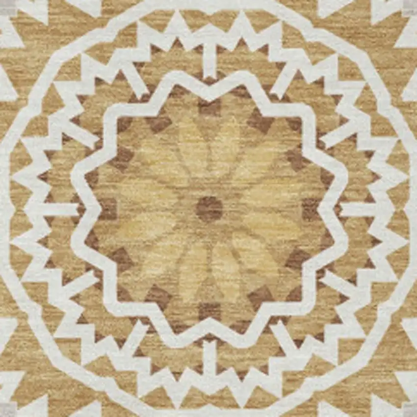 Gold And Ivory Geometric Washable Area Rug With UV Protection Photo 6