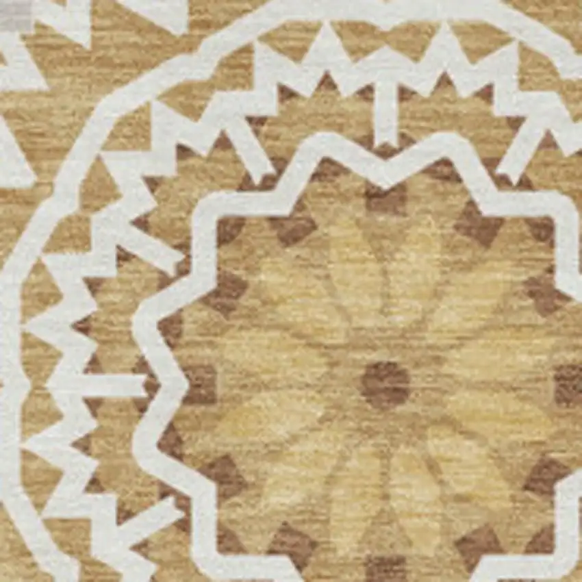 Gold And Ivory Geometric Washable Area Rug With UV Protection Photo 5