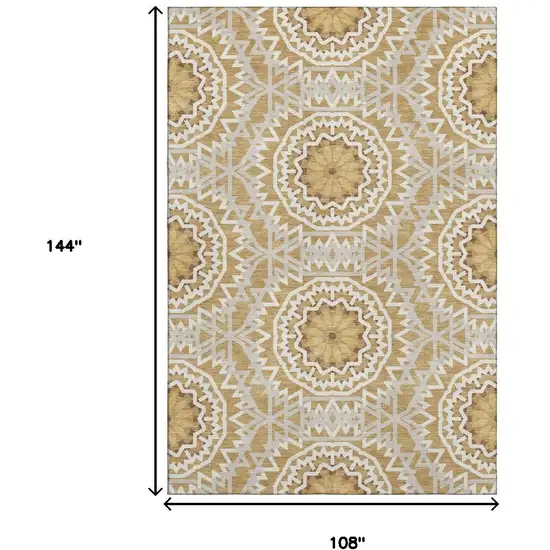 Gold And Ivory Geometric Washable Area Rug With UV Protection Photo 9