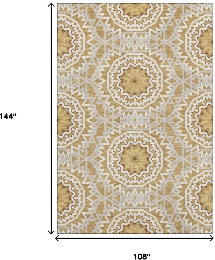 Gold And Ivory Geometric Washable Area Rug With UV Protection Photo 9