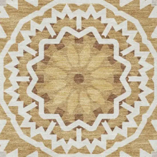 Gold And Ivory Geometric Washable Area Rug With UV Protection Photo 6